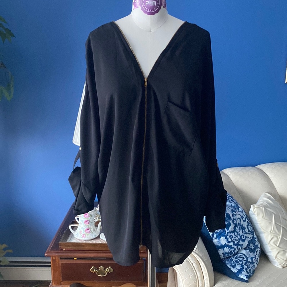 Zipper Front/Back chiffon Shirt